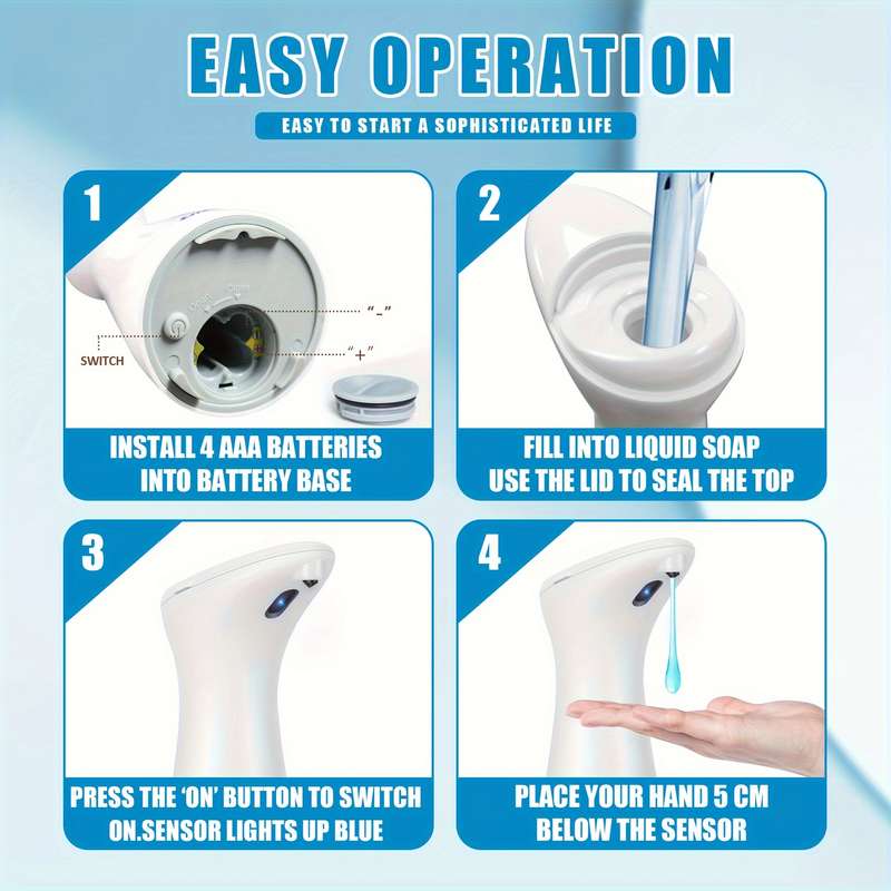 Touchless Automatic Soap Dispenser 6.76 Oz Battery Powered Infrared Sensor