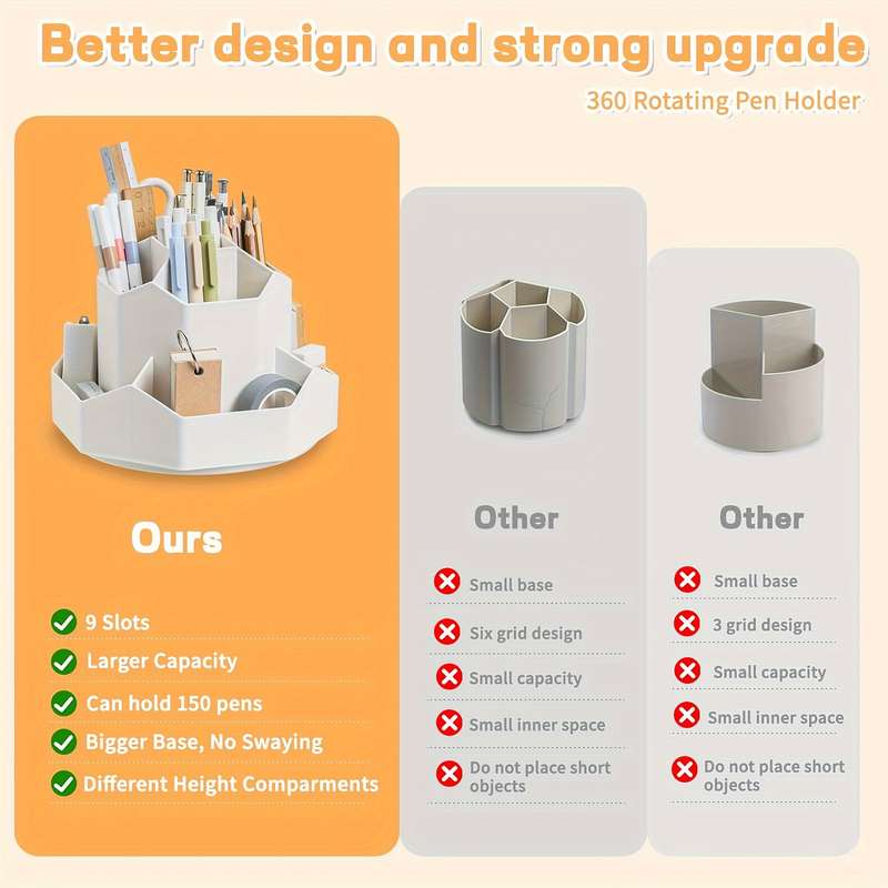 Pen Holder 9 Slots 360 Degree Rotating Desktop