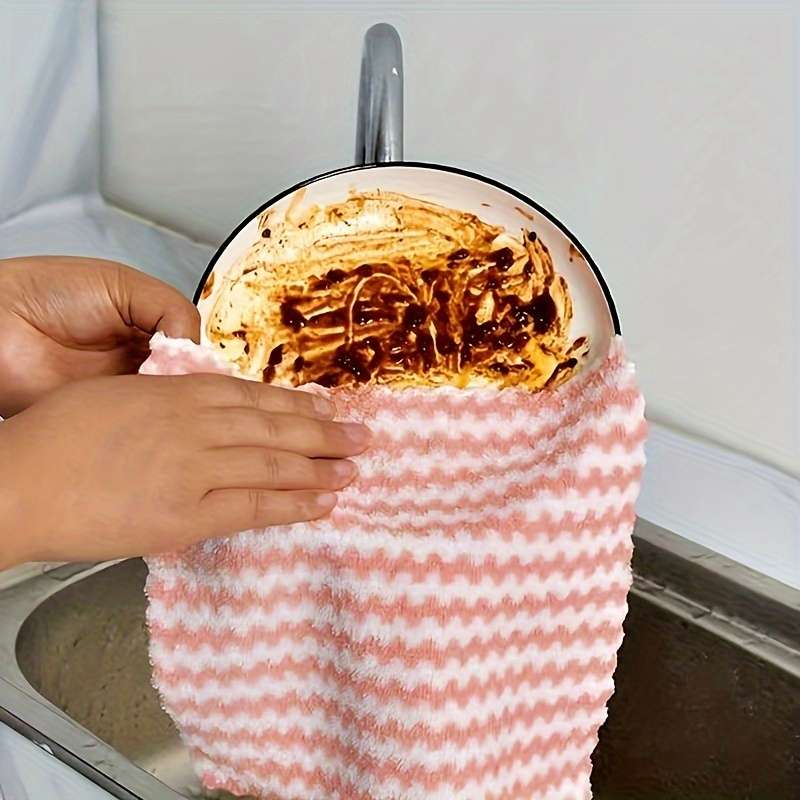 1 Pack Of Microfiber Dishwashing Towels, Thick Coral Fleece Cationic Double-Sided Soft Water-Absorbe
