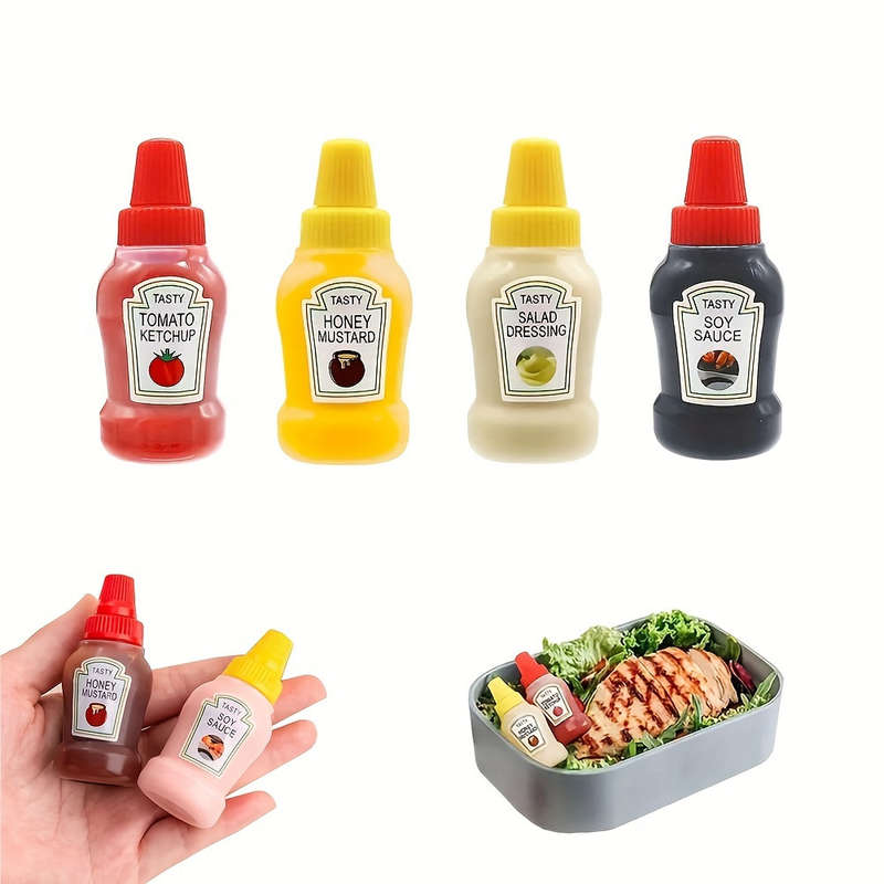4pcs Mini Portable Salad Ketchup Bottles