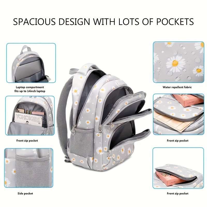 Chrysanthemum Pattern Backpack 3-Piece Set