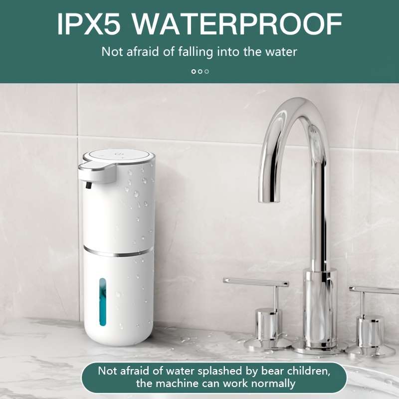 1pcs 380ml Touchless Soap Dispenser, Wall-mountable, IPX5 Waterproof, Lead-free Plastic, USB Recharg