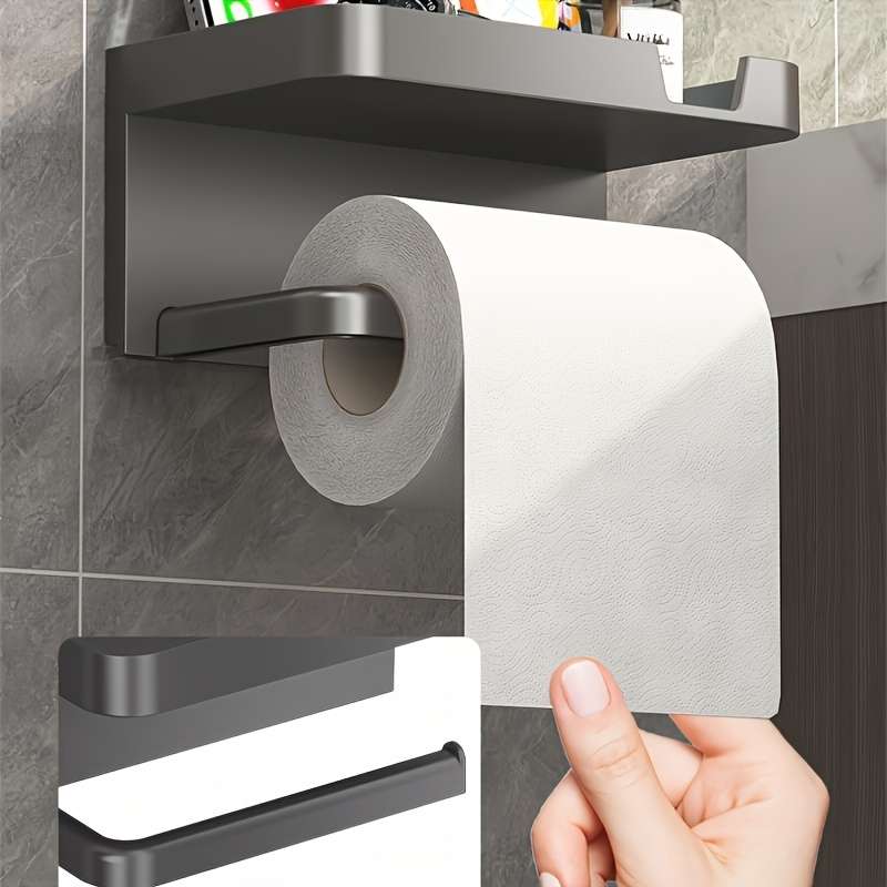 1 Piece Wall Mounted Toilet Paper Holder - Durable Abs Plastic, No Drilling Required Adhesive Paper
