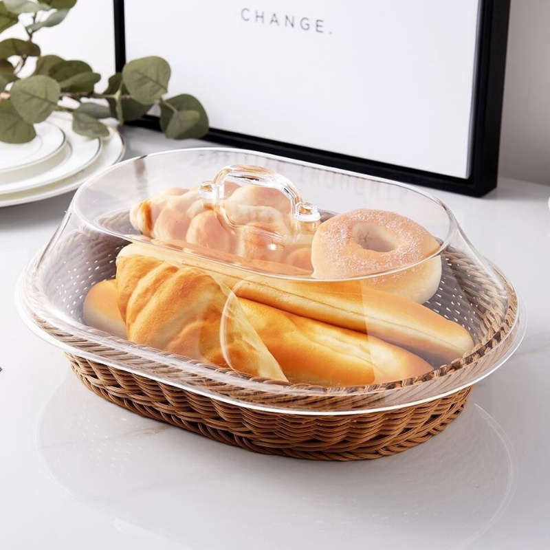 Woven Bread Basket With Transparent Cover