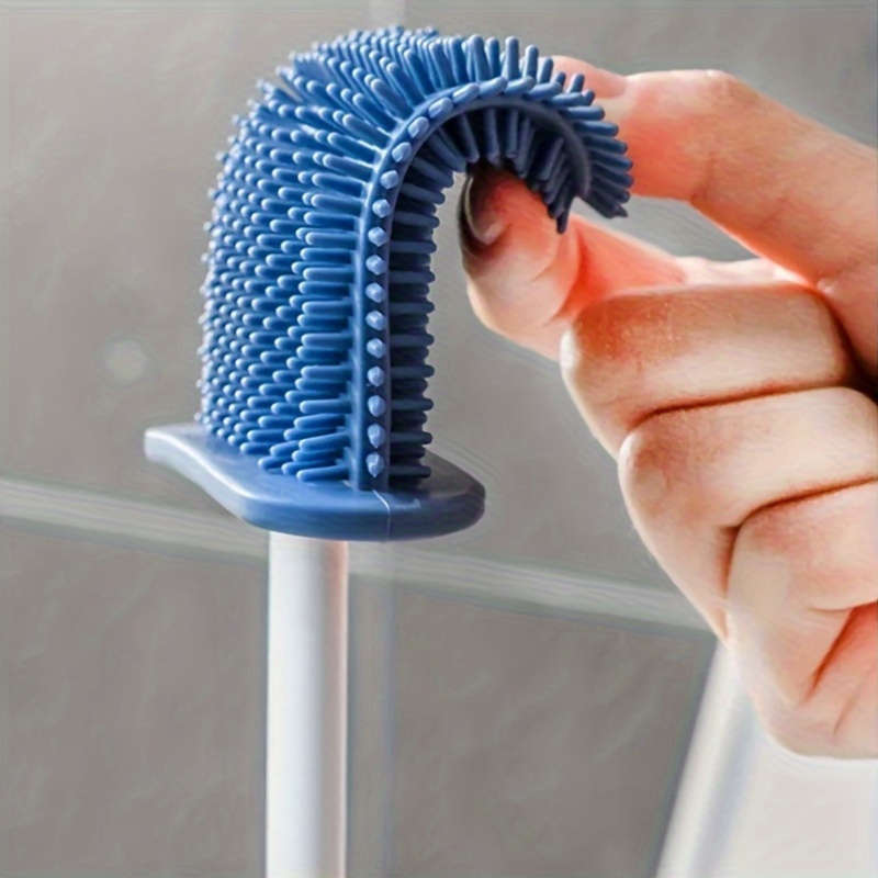 Wall-mounted toilet brush set, silicone head bathroom cleaning kit, ergonomic design, comes with 2 b
