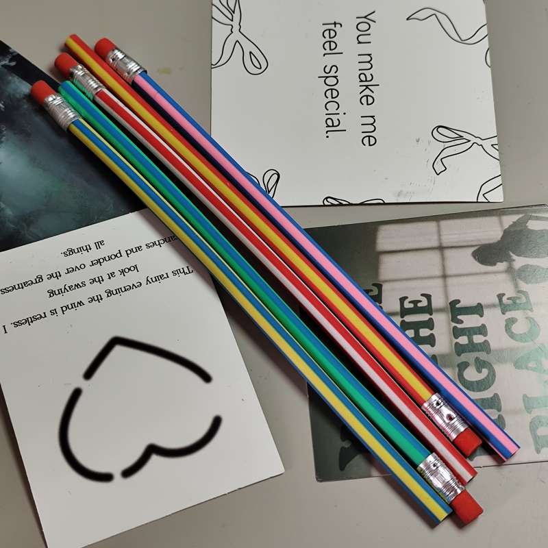 10 Flexible Multi-Color Striped Pencils With Erasers
