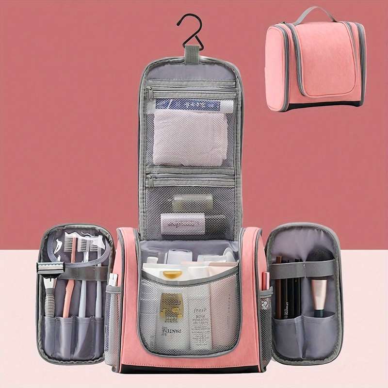 Portable travel toiletry bag with hook