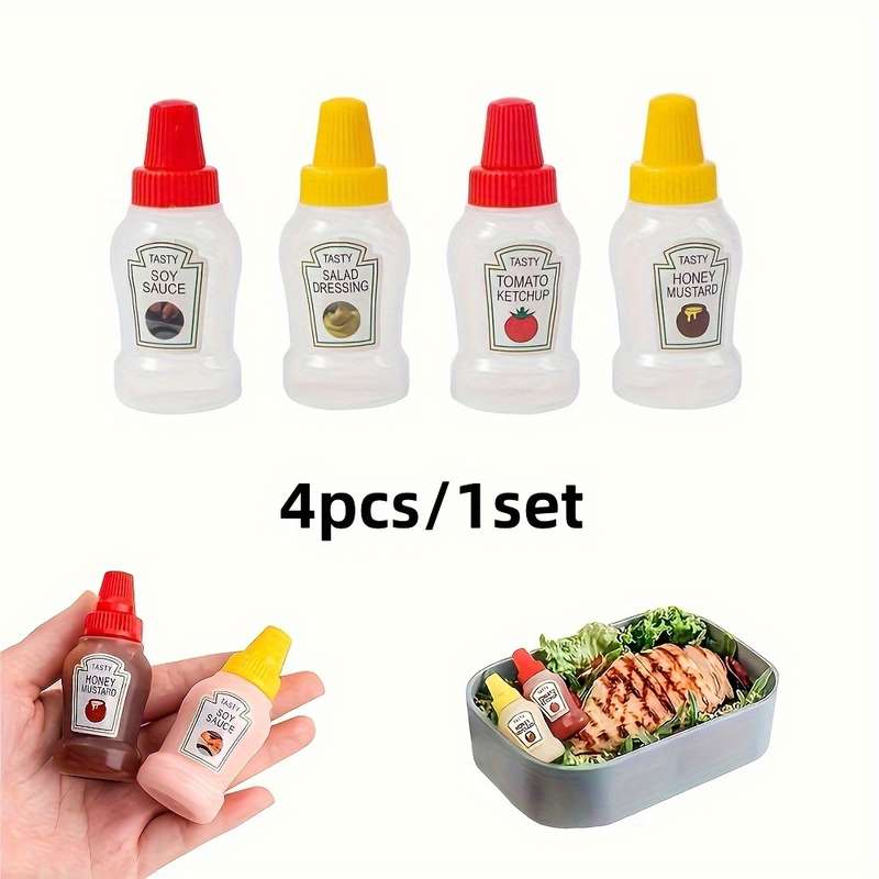 4pcs Mini Portable Salad Ketchup Bottles