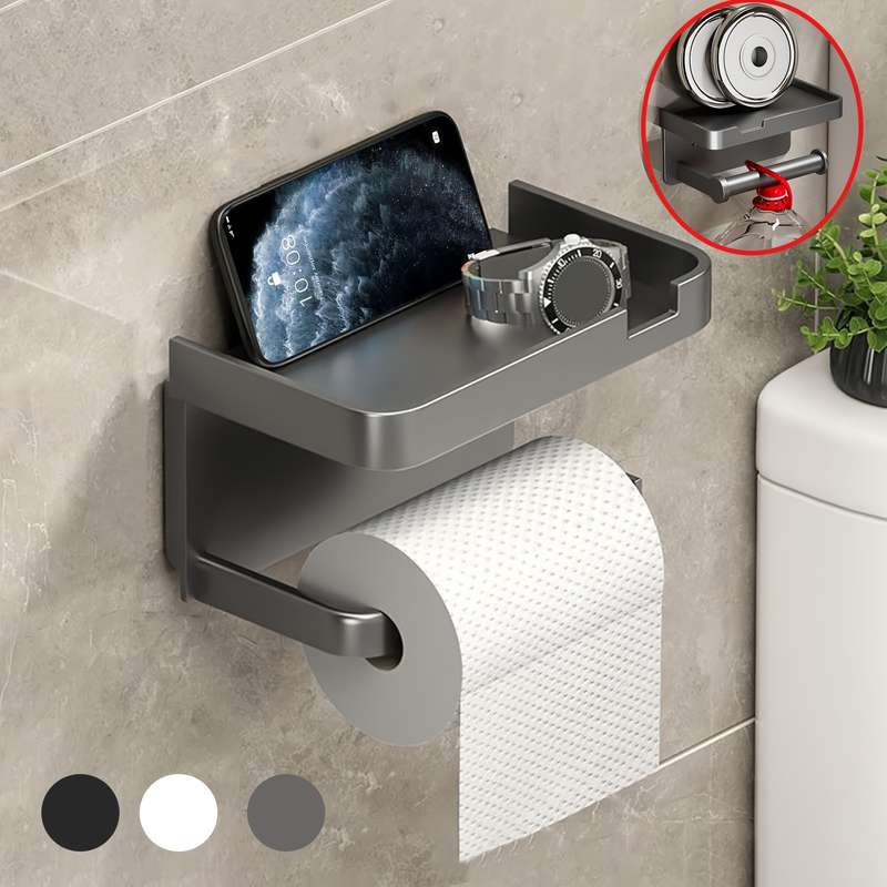 1 Piece Wall Mounted Toilet Paper Holder - Durable Abs Plastic, No Drilling Required Adhesive Paper