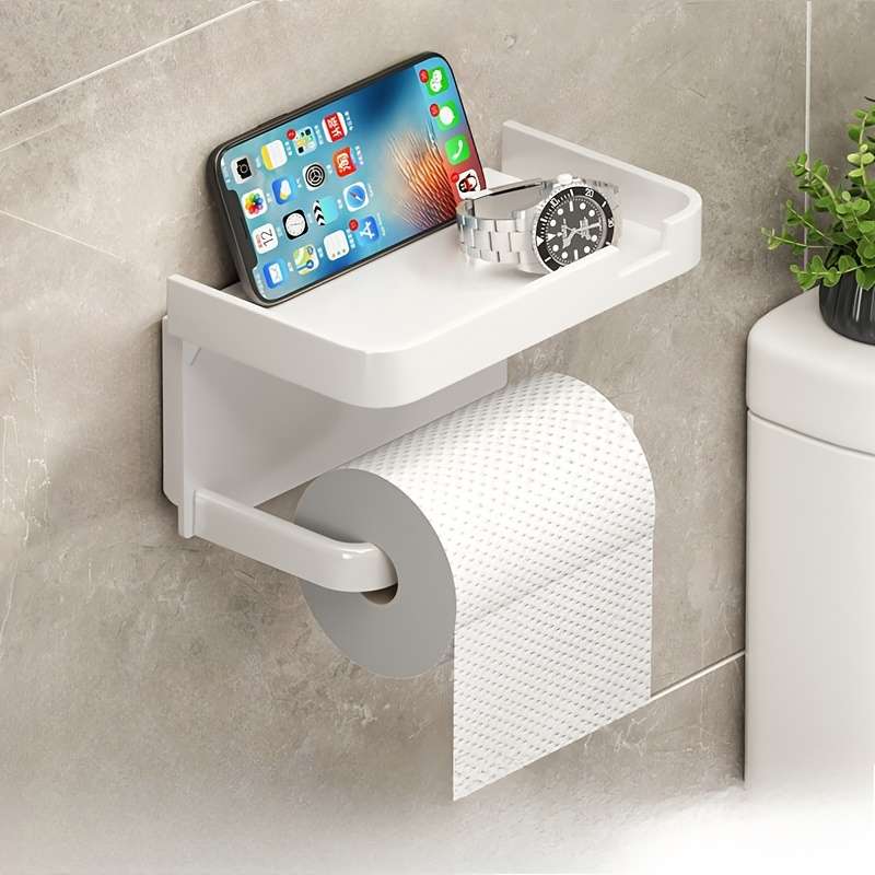 1 Piece Wall Mounted Toilet Paper Holder - Durable Abs Plastic, No Drilling Required Adhesive Paper