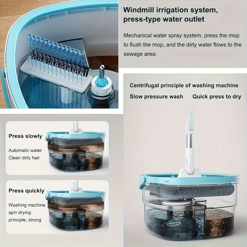 1 Spin Mop And Bucket Set With 2 Reusable