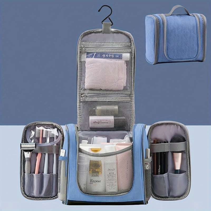 Portable travel toiletry bag with hook