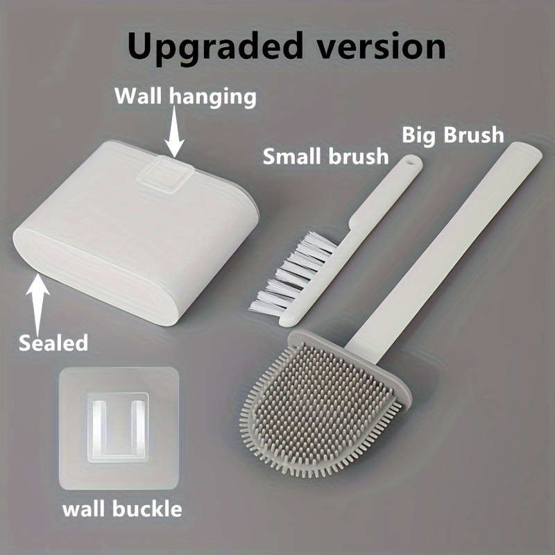 Wall-mounted toilet brush set, silicone head bathroom cleaning kit, ergonomic design, comes with 2 b
