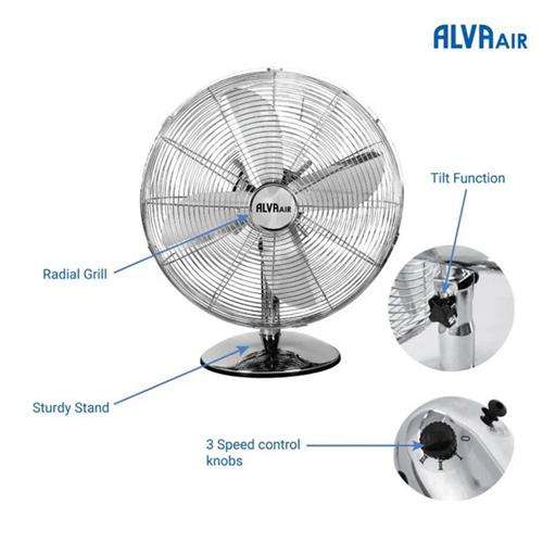 Alva Air 30cm Chrome Metal Desktop Fan