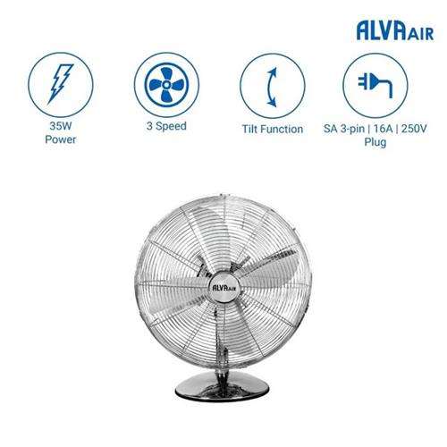 Alva Air 30cm Chrome Metal Desktop Fan