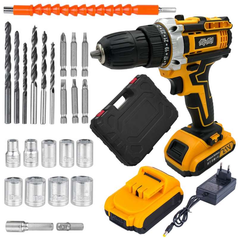 26 Piece Wireless Drill Set With 2 Lithium Ion Battery Packs & Case