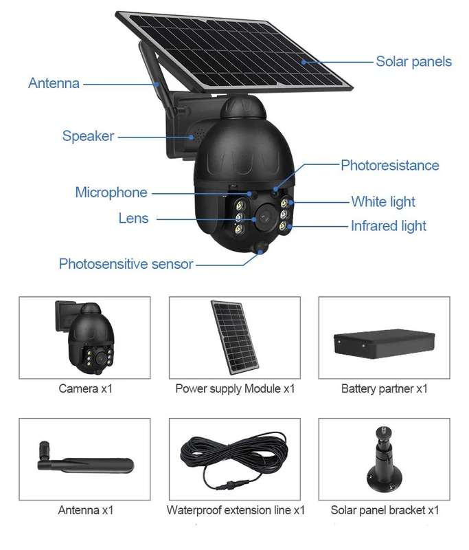 Off Grid 4G/5G Sim Operated White Heavy Duty Solar Security Camera(black)