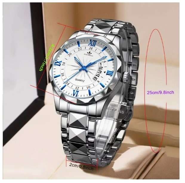 Fourron Quarts Watch for Men Black Strap with Blue Hands
