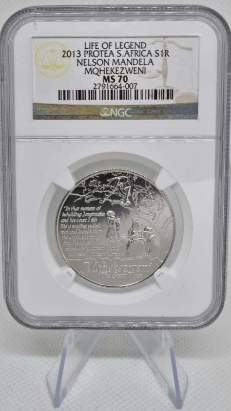 Life of Legend 2013 Protea South Africa Silver R1 Nelson Mandela MS70