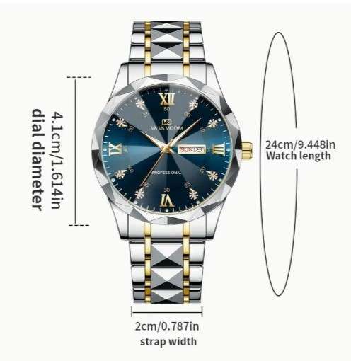 Va Va Voom Business Style Rhinestone Rivet Quarts Watch (Silver-Gold-Blue)