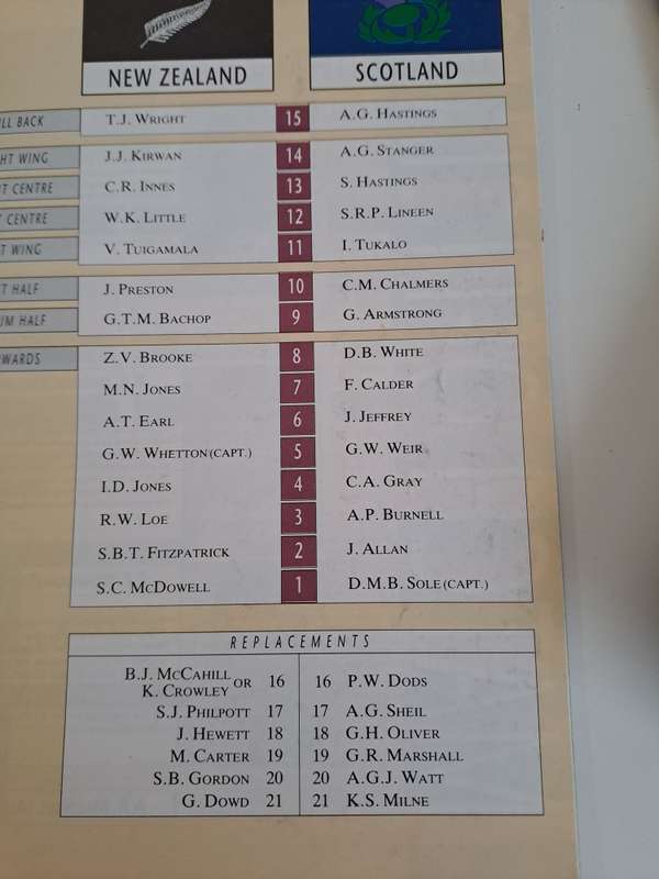 RUGBY WORLD CUP 1991. PROGRAM.  NEW ZEALAND VS SCOTLAND