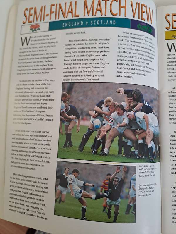 RUGBY WORLD CUP 1991. PROGRAM.  NEW ZEALAND VS SCOTLAND