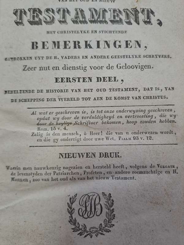 ANTIQUE DUTCH RELIGIOUS BOOK WITH MAP 1742.  (Historie van het oud en nieuw Testament