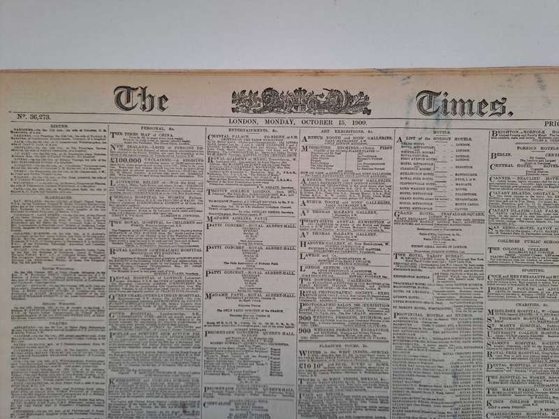 THE TIMES NEWSPAPER London 15th October 1900
