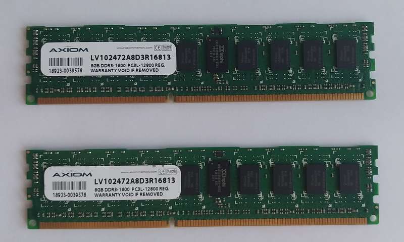 2x 8GB DDR3 - 1600 PC3L-12800 Registered RAM