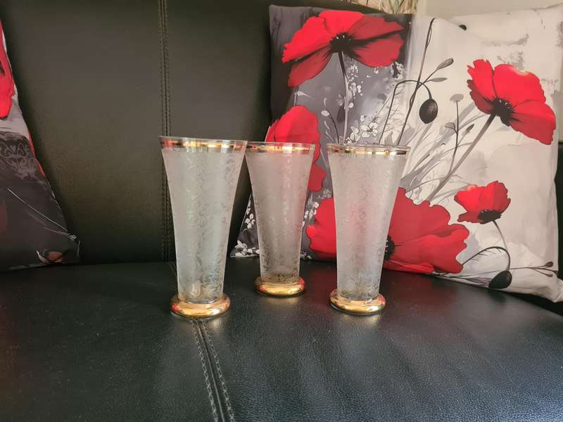 Vintage 22k gold rimmed aperitif glasses