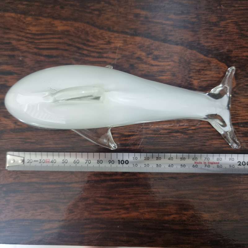 Vintage White And Clear Murano  Art Glass Dolphin Figurine