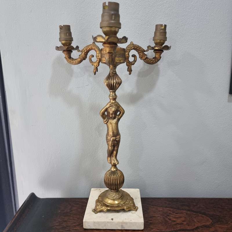 Antique Cherub Solid Brass Lamp on marble base