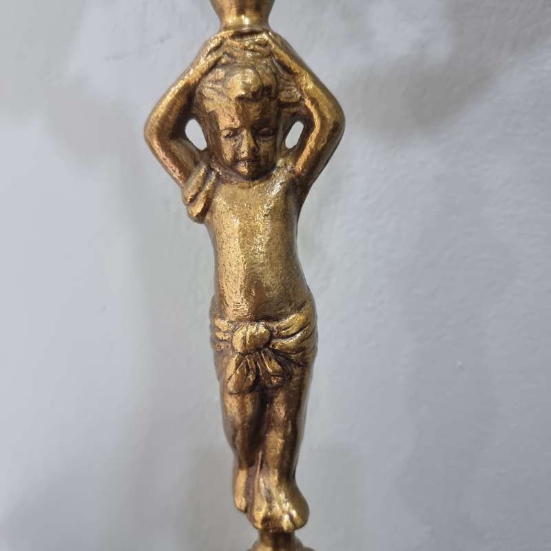 Antique Cherub Solid Brass Lamp on marble base