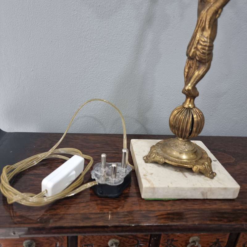 Antique Cherub Solid Brass Lamp on marble base