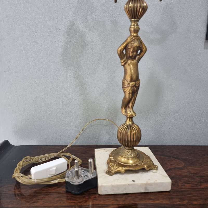 Antique Cherub Solid Brass Lamp on marble base