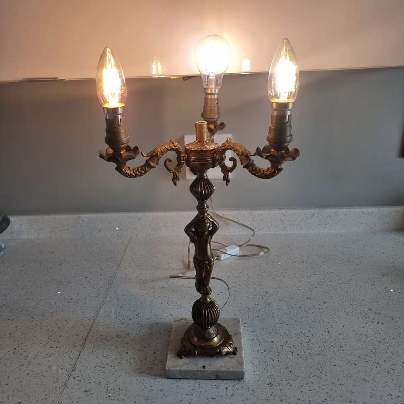 Antique Cherub Solid Brass Lamp on marble base