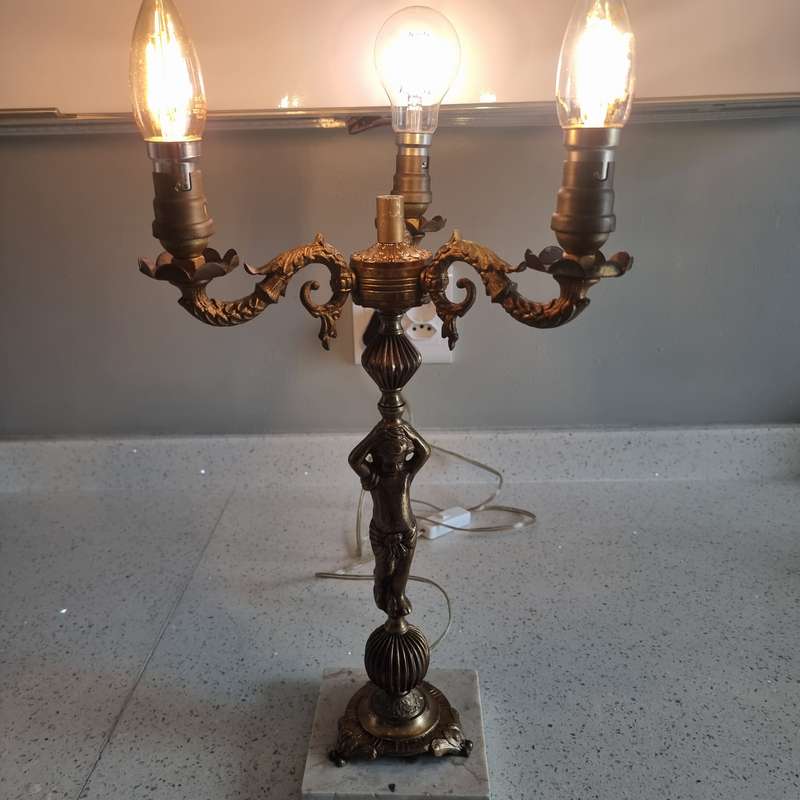Antique Cherub Solid Brass Lamp on marble base