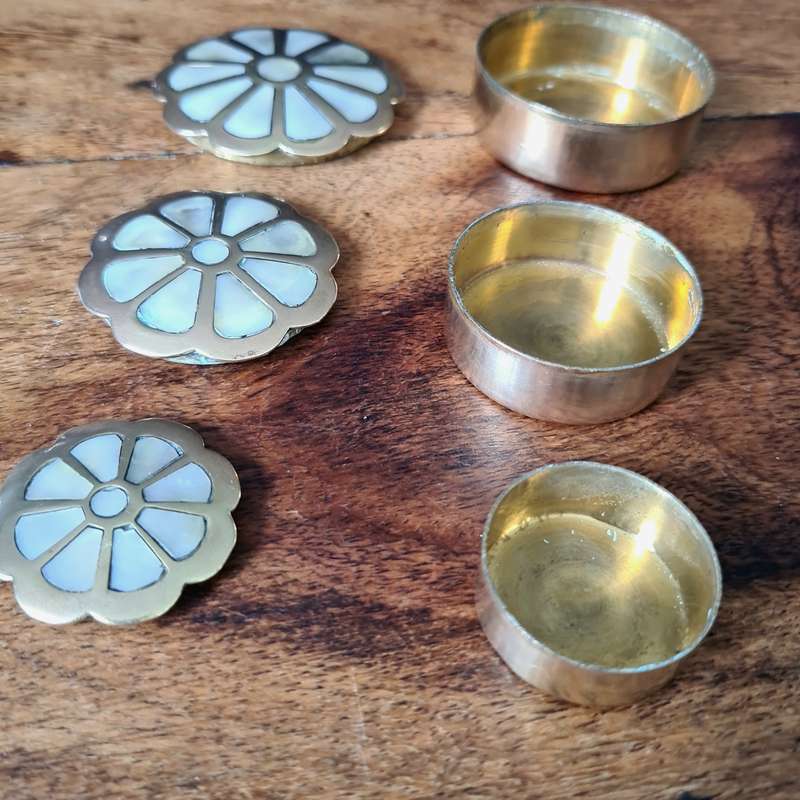 Vintage 3 small Brass mother of pearl ring/trinket boxes