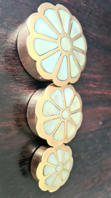 Vintage 3 small Brass mother of pearl ring/trinket boxes