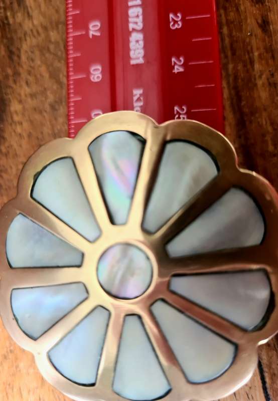 Vintage 3 small Brass mother of pearl ring/trinket boxes