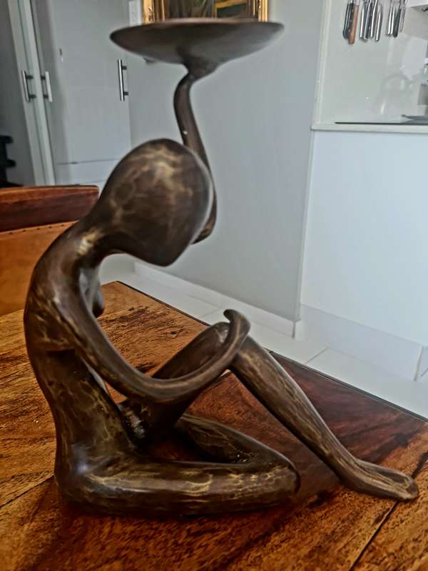 Vintage Abstract Sculpture Nude Woman Sitting Candlestick HOlder