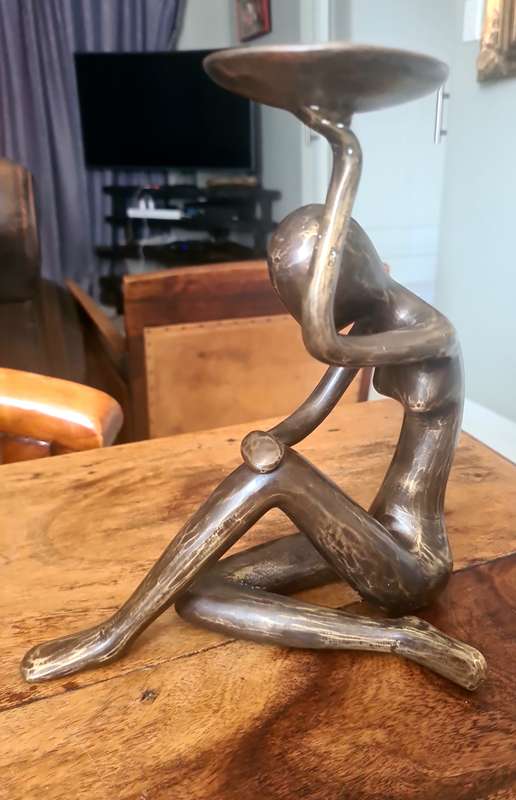 Vintage Abstract Sculpture Nude Woman Sitting Candlestick HOlder