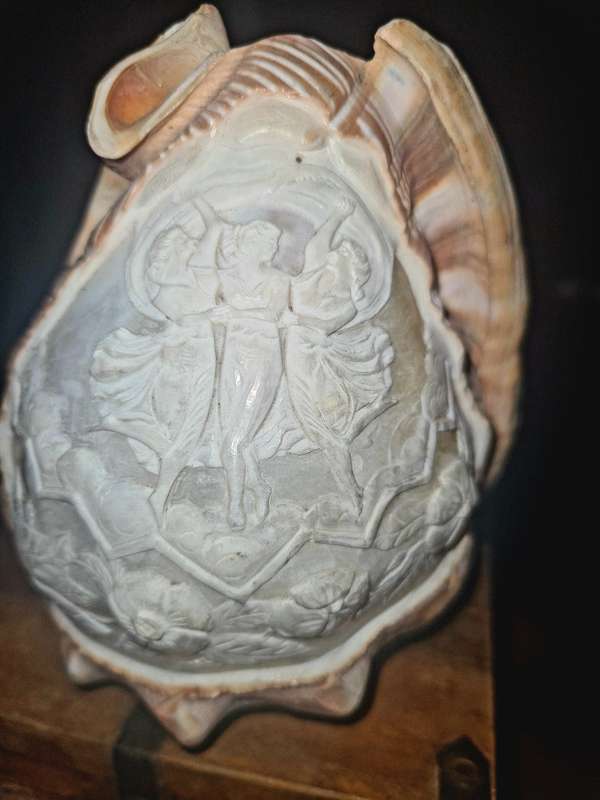 VINTAGE HAND CARVED CAMEO SEA SHELL LAMP