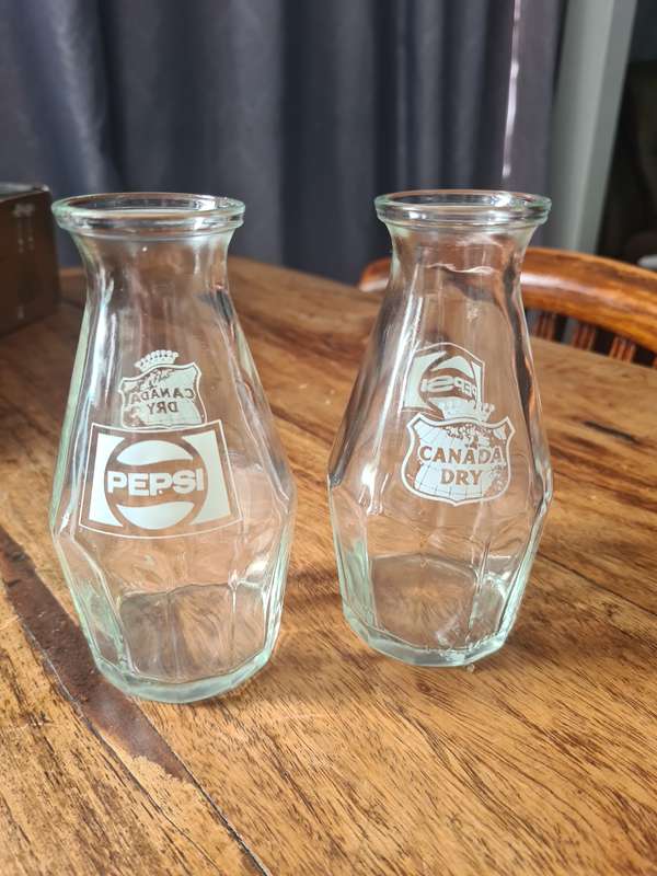 Two Old vintage 60s decorative Pepsi Cola  & Canada Dry bottles