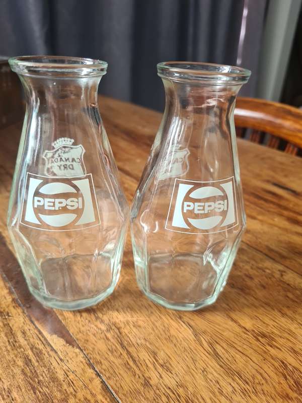 Two Old vintage 60s decorative Pepsi Cola  & Canada Dry bottles