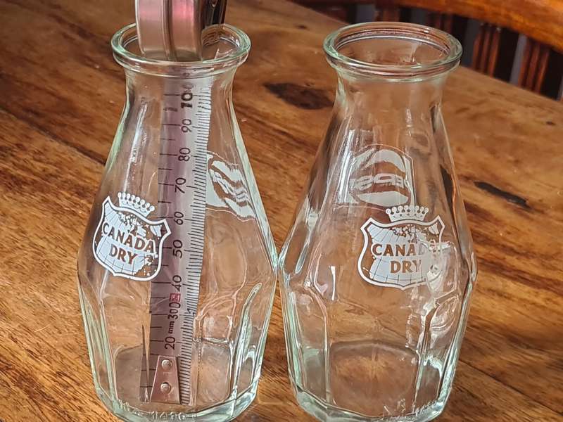 Two Old vintage 60s decorative Pepsi Cola  & Canada Dry bottles