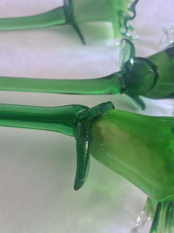 Set of 5 Vintage Long stem flowers hand blown