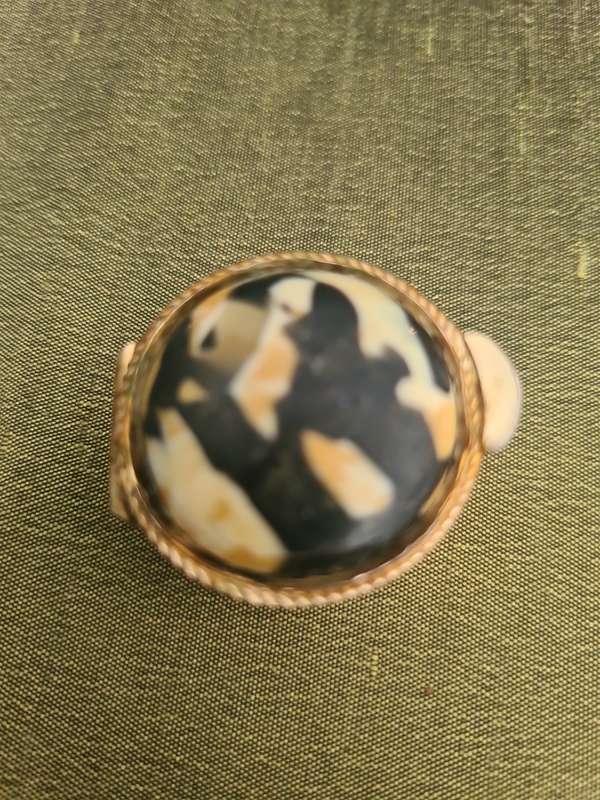 Beautiful little brass pill box with  porcelain  inlay