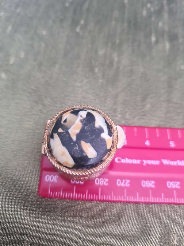 Beautiful little brass pill box with  porcelain  inlay