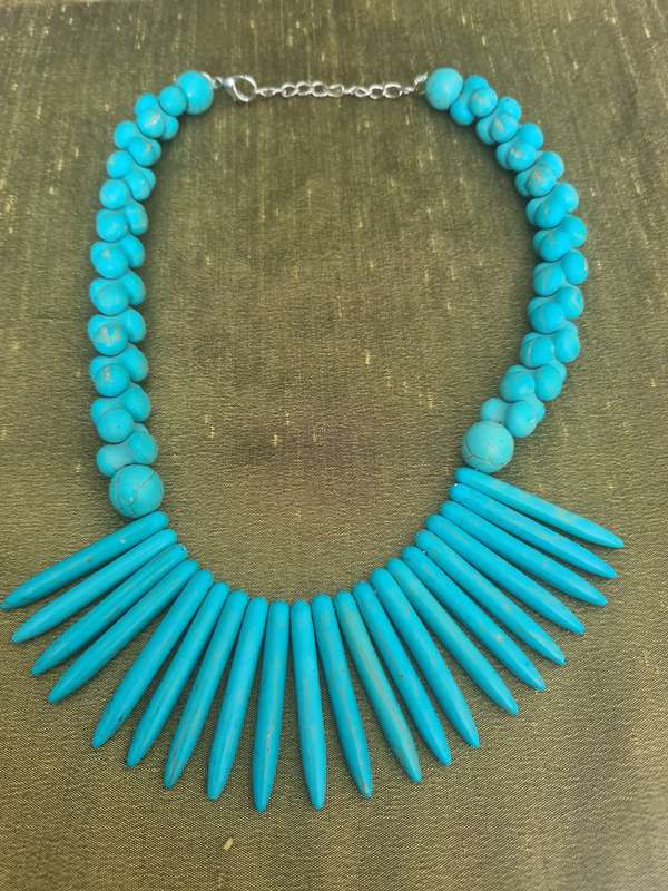 Blue Turquoise  Necklace, Spike Shaped Bead Necklace